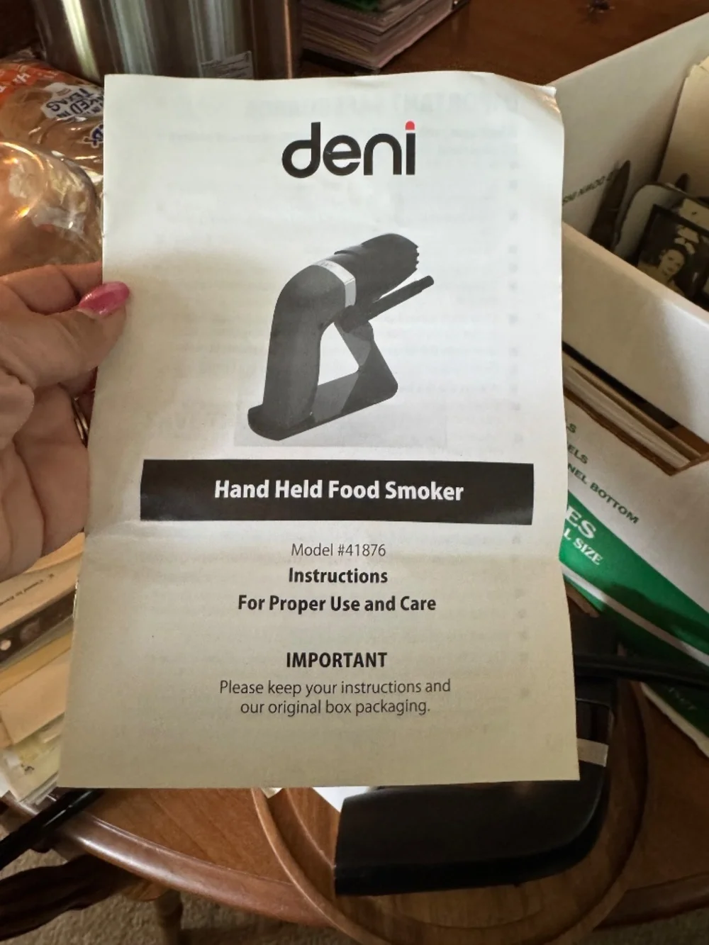 Deni Hand held food and cocktail smoker with glass dome and wood platter